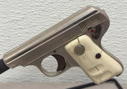 AG Galesi Italy .25 ACP Semi-Auto Pistol, Nickel Finish, Serial 012189, Florida Firearms Corp Import
