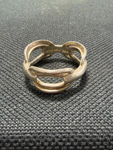 Sterling Silver 925 Mexican Chunky Link Statement Ring, Marked 5611, Modern Design