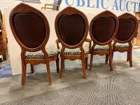 Set of 4 Ornate Wood Dining Chairs, 1 Armchair, Upholstered Patterned Seats & Brown Backs - 8