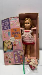 Mattel Chatty Cathy 20" Talking Doll w/ Box & Accessories, Blonde Hair, Blue Sleep Eyes, 1960s
