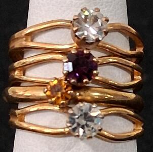 Gold-Tone Stackable Ring Set, Multicolor Gemstones, Prong Setting, Split Shank Design