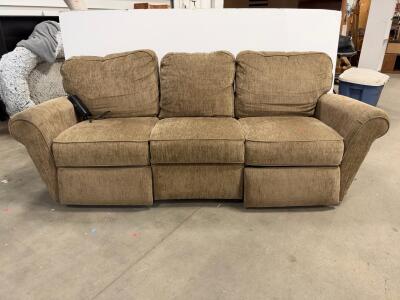 3-Seat Powered Reclining Sofa with Fabric Upholstery and Rolled Arms