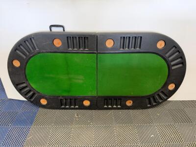 Folding Poker Table Top, Oval, 8 Players, 72" x 36", Green Felt, Cup Holders