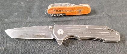 (1) Kershaw 1304BW Assisted Opening Frame Lock Knife 3.25" Tanto Blade & (1) Wooden Handled Multi-Tool Pocket Knife