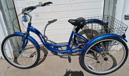 Schwinn Meridian 26" Adult Tricycle, Blue, Aluminum Frame, Large Rear Basket, Single-Speed