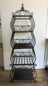 Ornate Wrought Iron Bakers Rack, 4 Shelves, Decorative Scrollwork, Approx 72"x24"x16", Black