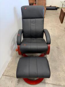 Black Faux Leather Electric Recliner Chair with Ottoman, Swivel Wood Base, Massage Feature