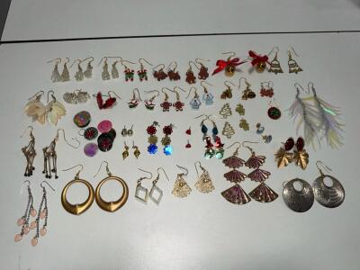 Large Assorted Costume Earring Lot &ndash; 34 Pairs, Dangle, Stud, Hoop, Holiday & Novelty Designs