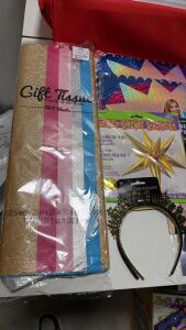 Large Mixed Lot Party Decor & Gift Wrap Supplies, Table Covers, Tissue, Streamers, Balloon, Props