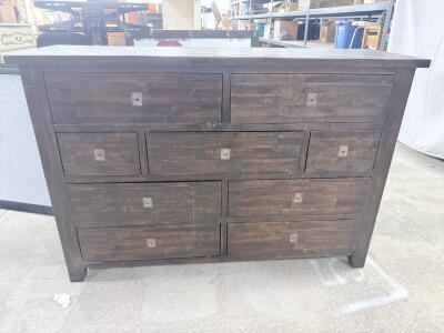 60" Rustic Solid Wood 8-Drawer Dresser, Dark Espresso, Metal Pulls, Contemporary Design