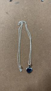 Sterling Silver Heart Pendant Necklace, Blue Opal/Glass Stone, 18" Chain, 925 MO Marked