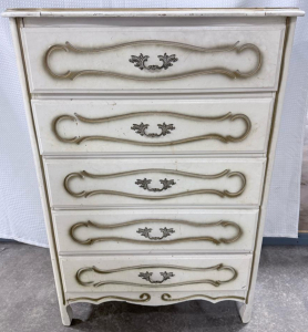 Vintage French Provincial 5-Drawer Dresser with Ornate Brass Hardware and Cabriole Legs
