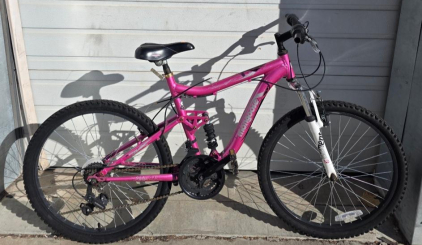 Mongoose Ledge 2.1 Full-Suspension Mountain Bike, 26" Wheels, 21 Speeds, Pink/White