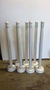 Set of 7 White Wooden Stanchions with Hooks, 40" Tall, 10" Base Diameter