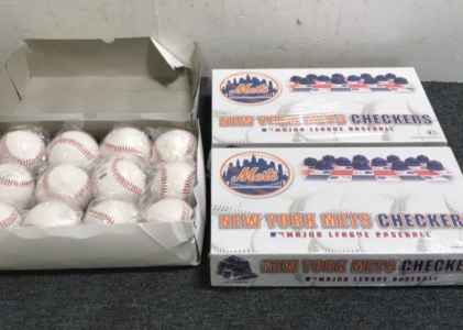 (12) Steiner Baseballs New In Box & (2) New York Mets Checker Set