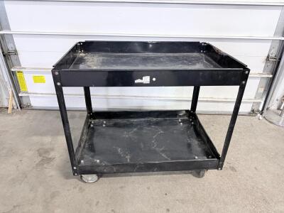 Sturdy 2-Shelf Black Metal Utility Cart, Approx. 30"x16"x32", 350 lb. Capacity, Swivel Casters