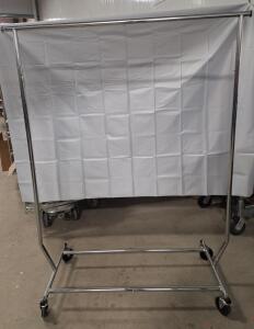 (1) Chrome Finish Metal Rolling / Foldable Garment Rack W/ Caster Wheels, 48"L x 64"T