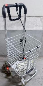 Stair Climbing Shopping Cart, Foldable Metal Basket, Tri-Wheel Design, Silver/Black, 110 lb Capacity