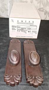 (1) Pair Of Emtek Lost Wax Cast Bronze #16 8-1/4" Non Keyed Sideplates W/ Parma Knobs, Dark Bronze <br/>