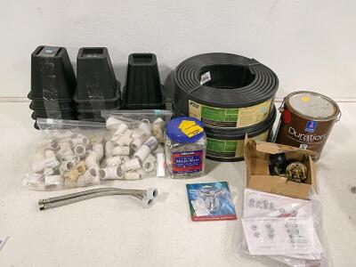 Mixed Lot: Blue Hawk 20ft Edging, Sherwin-Williams Paint, Plumbing, Hardware & Bed Risers