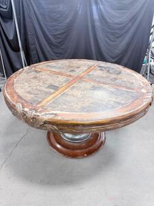 Round Pedestal Dining Table with Marble Top and Carved Leaf Design, 54" Diameter, Seats 4-6