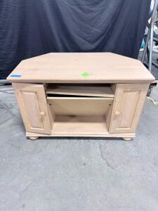 Unfinished Solid Wood Corner TV Stand, 42" Wide, Dual Door Storage, Fits Up to 43" TV