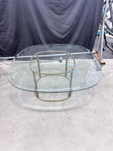 46" Rounded Square Glass Top Dining Table with Brushed Brass Metal Base