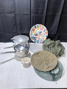 Aluminum Pressure Cooker & Saucepan Set, Tray, 'Hello Summer' Plate, Mesh Cover, Kitchen Mix