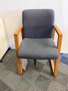 Gray Upholstered Guest Chair with Wooden Sled Base, Padded Armrests, Approx 22&rdquo; Wide, 19&rdquo; Seat Height