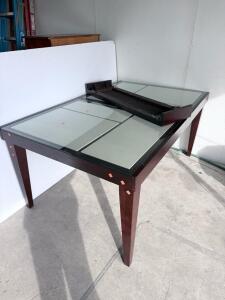 Modern Wood and Frosted Glass Dining Table, 40"x40", Dark Finish, Seats 4