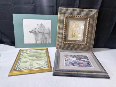 Set of 4 Framed Art Prints &ndash; Wolves, Angels, Botanical, and Flamingos, Various Frame Styles