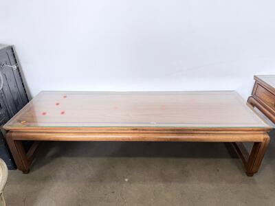 Rectangular Glass Top Wood Coffee Table, 60"x24", Beveled Edge, Traditional Style