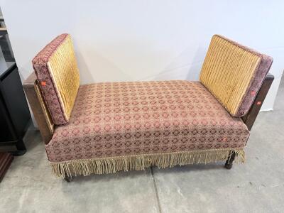 Antique Victorian Mahogany Chaise Lounge with Pink/Red and Gold Damask Upholstery