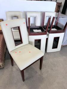 Set of 6 Modern Dining Chairs &ndash; White Faux Leather, Wood Frame, Rectangular Cutout Design