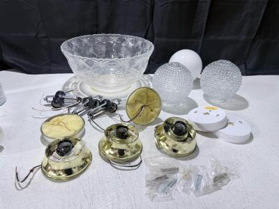 Flush Mount Light Fixture Kit with 3 Glass Shades, Metal Bases, and Mounting Hardware