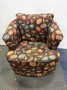 Swivel Accent Barrel Chair, Multicolor Floral Pattern, Fabric Upholstery, 32"x30"x32"