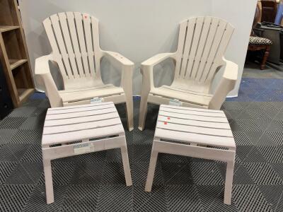 Syroco Adirondack Style Plastic Patio Chair & Ottoman Set - 2 Chairs, 2 Ottomans, Light Beige