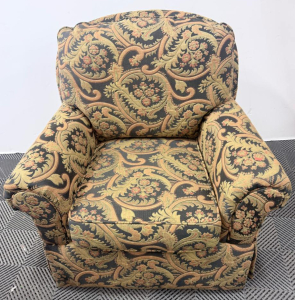 Traditional Upholstered Armchair with Ornate Floral Tapestry, Approx. 36" W x 36" D x 38" H