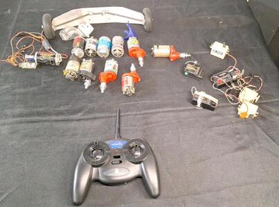 (1) HobbyZone RC Transmitter Controller 2.4GHz & (11) Assorted RC Electric Motors & (3) Receivers
