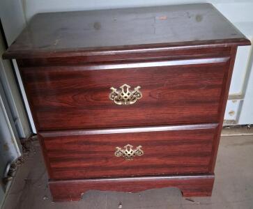 Traditional 2-Drawer Nightstand, Dark Wood Finish, Ornate Brass Handles