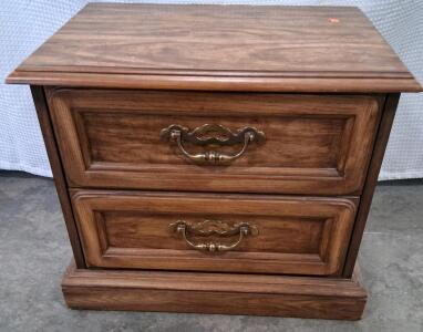 Vintage Wooden 2-Drawer Nightstand, Brass Handles, 1970s-80s