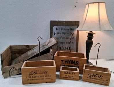 Scarborough Seed Company Herb Wooden Seed Boxes with Metal Hooks and More (Turns On)