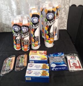 (4) 25-Count Packs Of 8-Oz Foam Cups, (2) 25-Count Packs Of 12-Oz Foam Cups, (5) 20-Count Packs Of 16-Oz Foam Cups, (2) 4-In-1 Bottle Openers & More