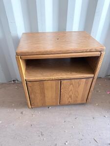 Medium-Light Oak Nightstand with Open Shelf and Dual Cabinet Doors
