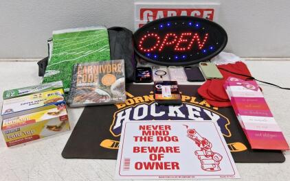 Grill Cover, LED Open Sign, Football Backdrop, Carnivore Cookbook, Signs, Party Bags, Phone Cases (Turns On)