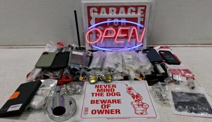 Garage Neon OPEN Sign, Warning Sign, Phone Cases, Hardware, Sunglasses (Turns On)