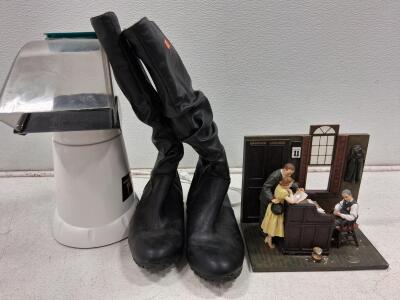 Popcorn Maker, Black Rubber Chest Waders, Marriage License Figurine &ndash; Collectible Lot (Turns On)
