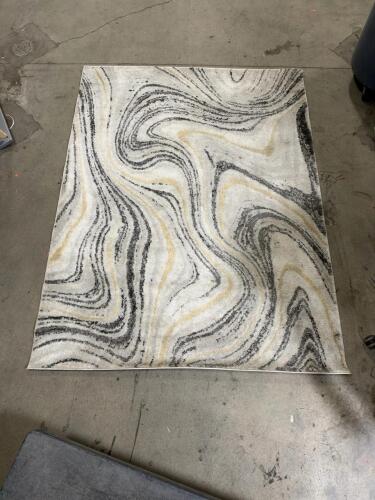 Abstract Swirl Area Rug 5x7 Ft, Grey/Gold Pattern, Modern Polypropylene Carpet