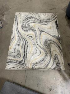 Abstract Swirl Area Rug 5x7 Ft, Grey/Gold Pattern, Modern Polypropylene Carpet