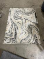 Abstract Swirl Area Rug 5x7 Ft, Grey/Gold Pattern, Modern Polypropylene Carpet